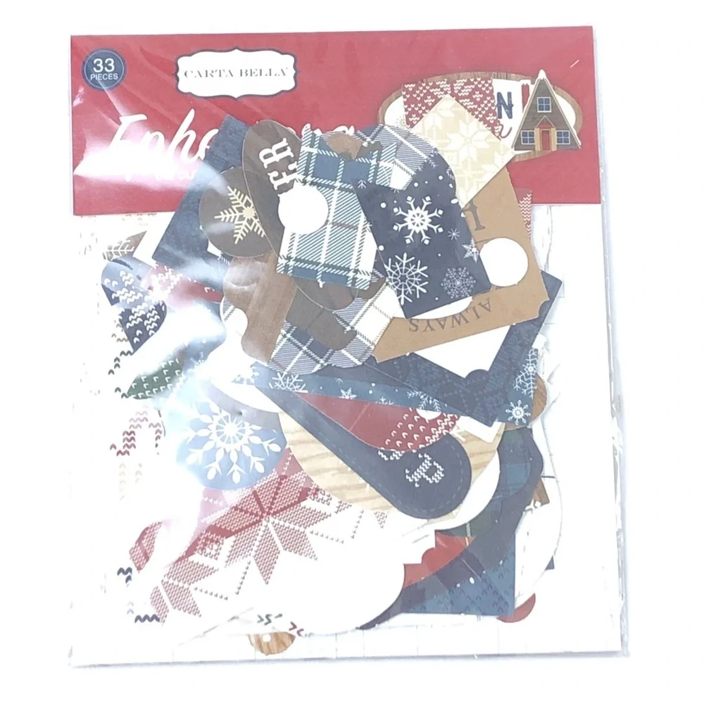 Carta Bella Cabin Fever Christmas Ephemera Die cut Card Stock Pieces + Card Lot